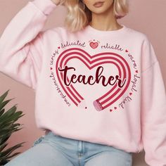 Pink Heart-shaped Top For Valentine's Day, Teacher Valentines Shirt, Heart-shaped Pink Top For Valentine's Day, Pink Heart Print Top For Gift, Pink Tops With Heart Print For Gifts, Valentines Day Gifts For Teachers, Teacher Valentine Gift, Sweater Designs, Teacher Valentine Gifts