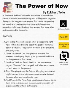 the power of now by echakrt tolle info sheet with information about how to use it