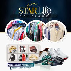 an advertisement for star life boutique featuring shoes and clothing