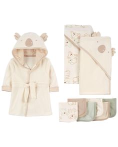 Baby 9-Piece Koala Bath Set from carters.com. Shop clothing & accessories from a trusted name in kids, toddlers, and baby clothes. Terry Robe, Hooded Towels, Wash Cloths, Bath Set, Bath Sets, Hooded Towel, Bath Time, Cozy Fashion, Shop Clothing