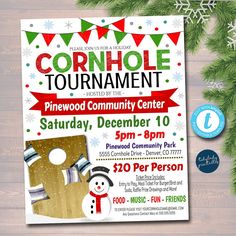 Christmas Cornhole Invite Flyer, Business School Church Benefit Fundraiser Event Poster, Digital Holiday Backyard Party, Editable Template Pta Organization, Fundraiser Event, Invitation Text, Fundraising Ideas, Fundraising Events, Backyard Party, Event Flyer, Event Poster, One Tree