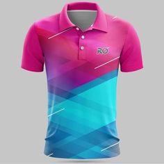 a pink and blue polo shirt with the word ro on it's left chest