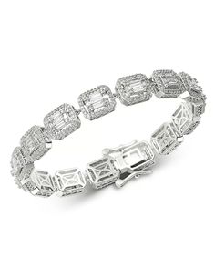 Bloomingdale's - Diamond Mosaic Statement Bracelet in 14K White Gold, 4.0 ct. t.w. - 100% Exclusive Luxury Round Tennis Bracelet With Baguette Diamonds, Luxury Baguette-cut Diamond Bracelet With 17 Jewels, Platinum Baguette Diamond Bracelet, White Gold Diamond Bracelet, Sparkle Bracelet, Bracelets Gold Diamond, Diamond Mosaic, Buying Diamonds, Exclusive Jewelry