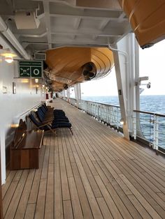 the deck of a cruise ship looking out at the ocean from it's balcony