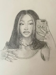 a drawing of a woman holding a cell phone