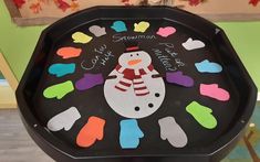 a snowman on top of a parking meter decorated with paper hearts and mittens