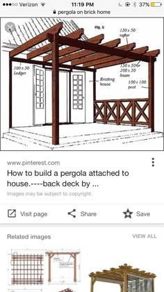 the plans for a pergola attached to a house are shown in this screenshot