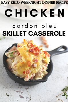 chicken cordon bleu skillet casserole in a cast iron skillet