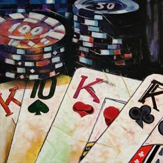 poker cards and casino chips on a table