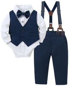 PRICES MAY VARY. MATERIAL: The baby boy suits is made of High quality cotton blend fabric , soft, breathable and skin friendly. The top with removable bowtie and buttons at the bottom of the shirt for easy diaper changes, practical and convenient. DESIGN INSPIRATION: A dashing baby boy outfits ensemble featuring classic and innovative color combinations to add depth. The vest boasts a V-neck and faux pocket design, ensuring your little one stands out in the crowd, radiating a handsome and eye-ca Infant Boy, Newborn Boy Clothes, Suspender Pants, Church Events, Shirt Vest, 6 Month Baby, How To Look Handsome, Vest Shirt