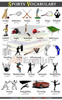 an image of sports vocabulary in english and arabic with the words