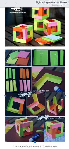 the steps to make an origami chair out of construction paper and colored tape