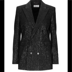 Brand New With Tag Saint Laurent Double Breasted Blazer Composition And Details 57% Viscose, 39% Acetate, 4% Metallic Fibre Lining: 100% Silk Color: Black Gender: Women Season: Spring Summer 2020 Brand Id: 582596y811v1081 Designer Structured Evening Outerwear, Luxury Evening Blazer For Fall, Chic Structured Party Outerwear, Elegant Black Cocktail Blazer, Designer Evening Blazer For Spring, Designer Spring Evening Blazer, Designer Party Blazer, Elegant Structured Party Outerwear, Elegant Fall Cocktail Blazer