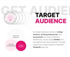 an ad for college students with the words target audience in pink and black on it