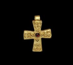 Byzantine Gold Cross Pendant with Garnet - Sep 12, 2015 | TimeLine Auctions Ltd. in United Kingdom Gold Filigree Earrings, Hollow Form, Gold Cross Pendant, Silver Jewels, Filigree Earrings, Small Crosses