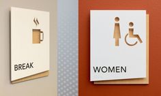 two restroom signs on the wall one is for women and the other is for men