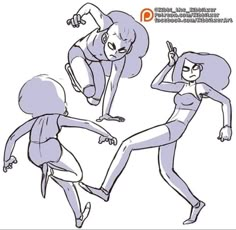 an image of a woman doing various poses in the same drawing technique as well as text