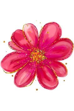 a pink flower with gold glitters on it