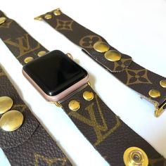 100% authentic Louis Vuitton monogram canvas repurposed into an Apple Watch Band. Double snap closure makes it easy to put on and take off. Adjusts to 3 different sizes. Layout of print of monogram and flower will vary on each band. Sizes: 38/40mm and 42/44mm DISCLAIMER: Beaudin is not affiliated or associated with Louis Vuitton or its subsidiaries. We buy authentic, pre-owned designer material obtained legally from second-hand market and add it to our designs and accessories. All items listed a I Watch Bands, Luxury Handbags Louis Vuitton, Repurposed Louis Vuitton, Lv Key Pouch, Watch Bands Leather, Apple Watch Bands Fashion, Rose Gold Apple Watch, Apple Watch Bands Leather, Louis Vuitton Accessories