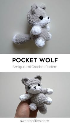 Sweet Softies: Pocket Wolf · Amigurumi Crochet Pattern Katie Being Creative Crochet, Super Cute Crochet Animals, Crochet Pocket Toys Free Pattern, Mini Wolf Crochet Pattern Free, Crochet Patterns Small Animals, Crochet Werewolf Free Pattern, Crochet Free Animal Patterns, Crochet Pocket Plushies, Pocket Animal Crochet