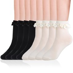 PRICES MAY VARY. EXQUISITE RUFFLE DESIGN: Our women's crew ankle socks adopt an exquisite lace ruffle cuff design, giving you a more different cute, and fashionable wearing experience. HIGH-QUALITY MATERIAL: Our ruffle socks are made of high-quality cotton and lace fabrics. They are soft, comfortable, and elastic to the touch. They have good breathability and will not easily wear, fall off and deform. They support cleaning, so you can use them for a long time with confidence. UNIVERSAL SIZE: Our Black Ruffle Socks, White Ruffle Socks, Ruffle White Socks, Ruffle Ankle Socks, Frilly Socks, Ruffled Socks, Cute Princess, Dress Socks, Lace Ruffle