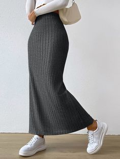 Casual Ribbed Mini Skirt, Fitted Casual Maxi Skirt For Winter, Winter Casual Fitted Maxi Skirt, Skirt Tulle, Maxi Rok, Nature Dress, Knit Midi Skirt, Hem Skirt, Summer Fabrics