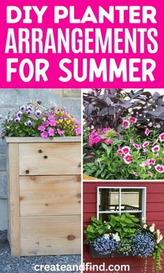 DIY summer flower planter arrangements. Diy Brick Patio, Container Gardening Shade, Sun Diy, Raised Bed Gardens, Edible Flower Garden, Diy Wooden Planters, Vertical Garden Wall Planter, Front Porch Patio, Planter Arrangements