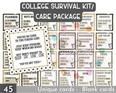 the ultimate college survival kit is packed with cards, envelopes and stickers to help students