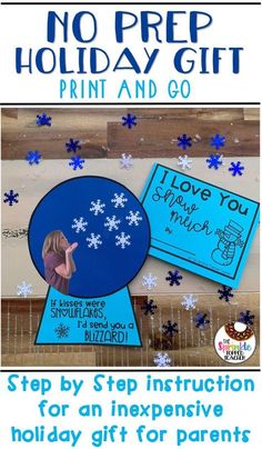 a poster with snowflakes on it and the words, no prep holiday gift print and go