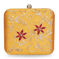 Radiate happiness like the fragrance of a flower by carrying our Fiore clutch bag, artistically embroidered with golden thread. Removable Sling Push Lock Closure Fabric over Metal Frame Synthetic Raw Silk lining Fits iPhone XS/8/7/6 Square-Big : 7 x 6.5 inches - Fits iPhone XS/XS Max/XR/8 Plus/8 Square-Small : 6.5 x 6.5 inches - Fits iPhone XS/8/7/6 Formal Clutch With Floral Embroidery, Festive Rectangular Clutch With Gold Embroidery, Rectangular Bags With Gold Embroidery For Events, Event Rectangular Bag With Gold Embroidery, Rectangular Event Bag With Gold Embroidery, Event Rectangular Bags With Gold Embroidery, Festive Clutch With Floral Embroidery, Evening Clutch With Gold Embroidery, Floral Embroidery Clutch Evening Bag