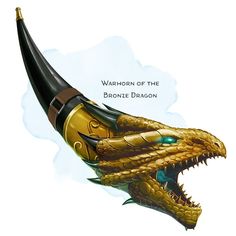 a drawing of a golden dragon's head with the words, warborn of the bronze dragon on it