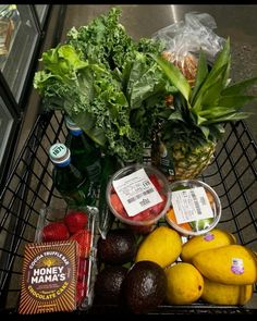 a shopping cart filled with fruits and vegetables