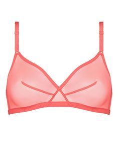 pink sheer adjustable spaghetti straps triangle cup rear hook and eye fastening Elegant Bra With Transparent Straps, Elegant Pink Summer Bra, Fitted Summer Bra With Transparent Straps, Fitted Bra With Transparent Straps For Summer, Chic Triangle Top Bra With Straps, Fitted Underwire Bra With Transparent Straps, Summer Bra With Transparent Straps, Pink Sheer Bra For Spring, Sheer Pink Bra For Spring