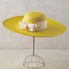 Canary Yellow Straw Sun Hat With Off-White Band. Never Worn. From 2016 Online Anthro Casual Yellow Panama Hat For Spring, Yellow Fedora Sun Hat For Summer, Yellow Curved Brim Panama Hat For Spring, Yellow Panama Hat With Curved Brim For Spring, Casual Yellow Panama Hat With Curved Brim, Yellow Panama Fedora Hat For Spring, Yellow Wide Brim Panama Hat For Spring, Yellow Summer Fedora Sun Hat, Yellow Fedora Straw Hat For Spring