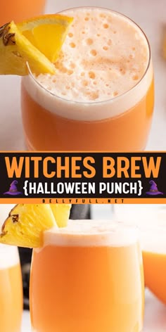 Get your Halloween party into full swing with this Witches Brew Halloween Punch recipe! Made with just 3 ingredients—pineapple juice, orange sherbet, and orange soda—it's a fizzy and fun Halloween drink that will delight your guests. Ideal for all your Halloween party ideas! Make Witches, Halloween Alcohol, Halloween Recipes Drinks, Halloween Punch Recipes, Halloween Party Drinks, Halloween Witches Brew, Halloween Drinks Alcohol, Halloween Drink, Halloween Punch