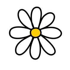 a black and white flower with yellow center