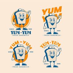 four different logos for yum - yum sandwiches