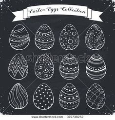 an easter egg collection on a chalkboard background