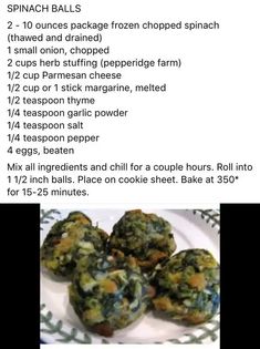 a recipe for spinach balls on a plate