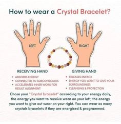 Maybe your like me you love your crystal bracelets and want to get the maximum energy from them but your not sure what wrist to wear them on! Problem solved with this handy guide! Wearing Crystal Bracelets, Which Hand To Wear Crystal Bracelet, Bracelet Placement, Witch Facts, Crystal Divination, Spirituality Tips, Crystal Healing Room, Crystal Corner