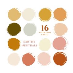 the earthy neutrals color palette is shown in different shades and sizes, including red,