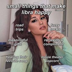 a magazine cover with a woman sitting in front of a mirror and the caption reads small things that make libra happy