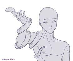 an alien holding two snakes in its hands