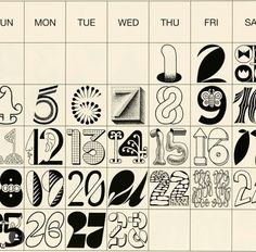 a calendar with numbers and symbols on it