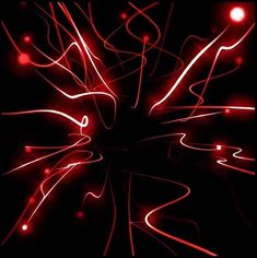 an abstract red background with lines and dots in the center, on a black background