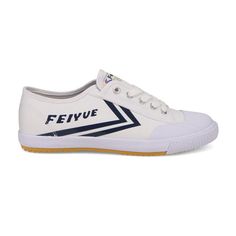 FE LO 1920 | White with Navy Logo | Feiyue Shoes White Breathable Canvas Sneakers, White Breathable Canvas Shoes, White Canvas Shoes With Rubber Sole For Light Sports, Canvas Shoes With Gum Sole For Sports, Sport Canvas Shoes With Rubber Sole, White Canvas Sports Shoes With Rubber Sole, Textile Canvas Shoes With Rubber Sole For Sports, White Canvas Shoes With Rubber Sole For Sports, Canvas Shoes With White Rubber Sole For Light Sports