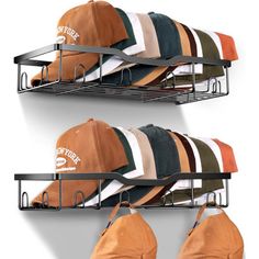 Hold up to 40 Hats The hat organizer for baseball caps fits 20 hats each, larger capacity with 2 packs enough for many kinds of hats including fitted hats, snapbacks, beanies and visors. Space Saving Upgrade your hat organization game with the hat holder; Great way to keep hats off the floor, couch, bench; Good for your boyfriends, husbands, sons, and hat collectors in family Rebrilliant Color: Black | Rebrilliant Metal Hat Racks For Baseball Caps Wall Hat Organizer Fit 20 Caps Holder, 2 Packs Metal in Black | 8.5" H X 16.5" W X 2.8" D | Wayfair Men’s Hat Storage Ideas, Creative Hat Storage, Hat Rack For Boys Room, Hanging Baseball Hats On Wall, Wall Hat Storage, Backpack Storage Closet, Boys Hat Storage, Hats Hung On Wall, Hat Closet Organization