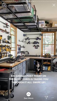 an image of a garage with lots of tools on the wall and in the ceiling