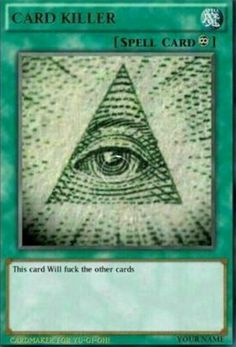 a card with an all seeing eye on it's front and the words, spell card