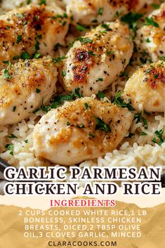 Garlic Parmesan Chicken and Rice Chicken And Rice Recipes Meal Prep, Chicken With Garlic Parmesan Rice, Chicken Breast Recipes Rice, Simple Chicken And Rice Recipes, Creamy Garlic Parmesan Rice, Chicken With Rice Recipes, Healthy Chicken And Rice Recipes, Chicken Breast And Rice Recipes, Recipes With Chicken Thighs